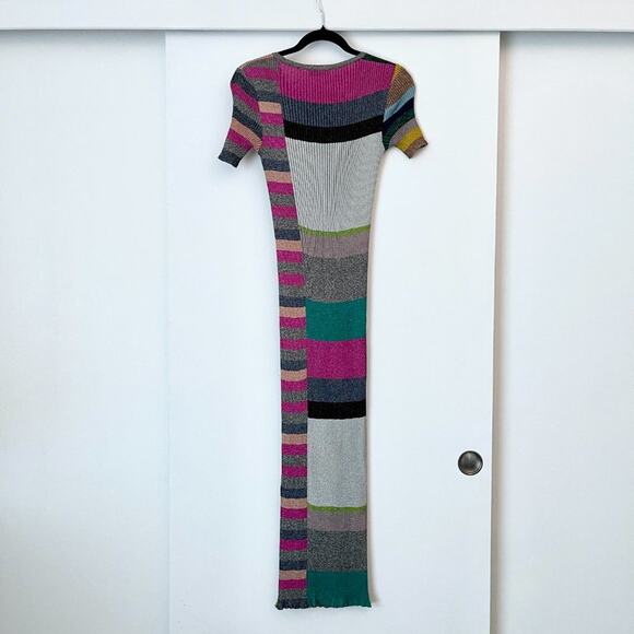 Missoni Metallic Striped Ribbed Knit Midi Dress Green Lettuce Hem Multicolor - Picture 9 of 12